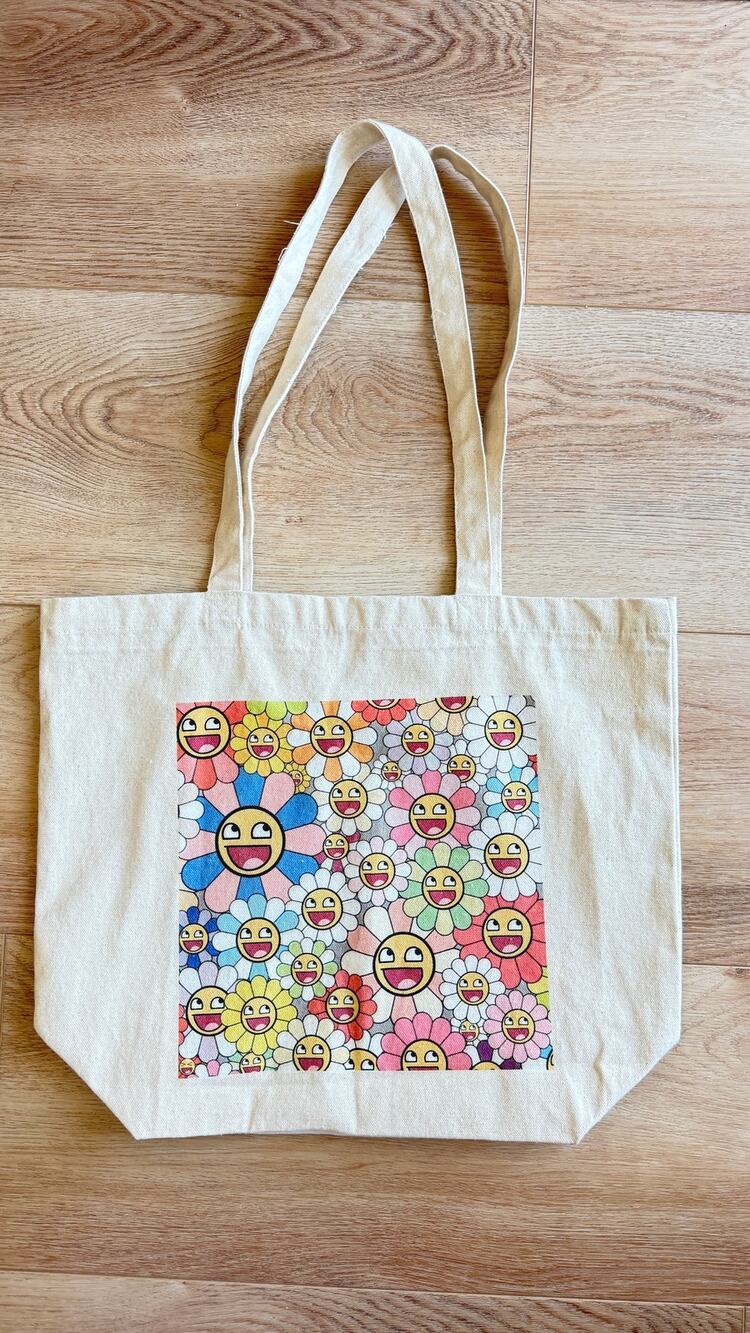 Takashi Murakami Kaikai Kiki Flower Canvas Tote Bag Smiley Floral NWOT